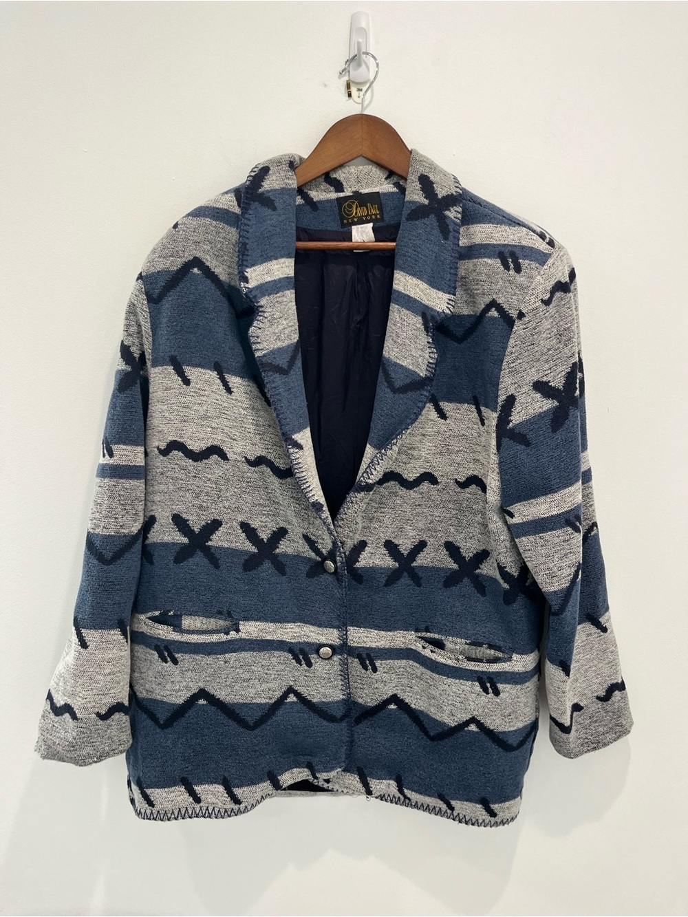 DAVID PAUL Vintage Southwestern Aztec Patterned Blazer with Metal Buttons